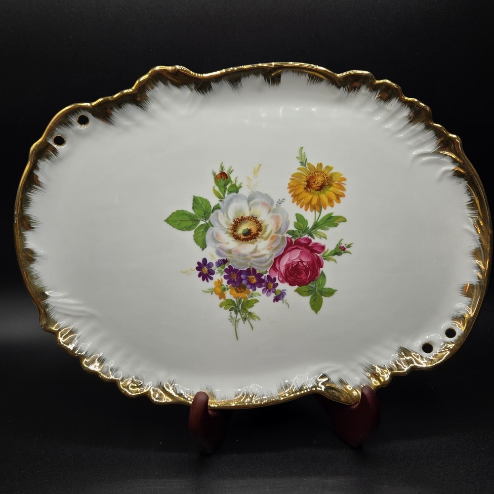 VINTAGE Porcelain Decorative Serving Platter UNIQUE Shape Gold Trim RARE